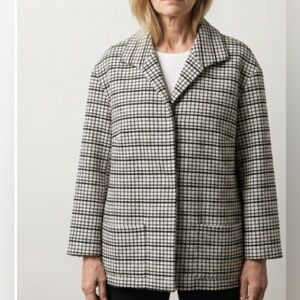 Lafayette 148 New York Black Ivory Grid Check Blazer Jacket Large Career‎ Wear